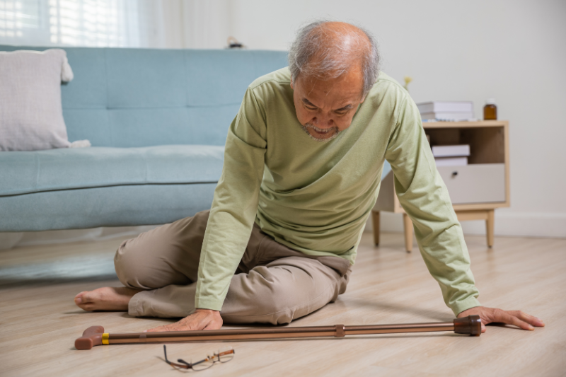 Older male adult who fell down on the floor
